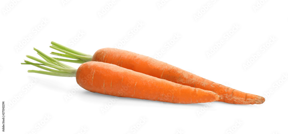 Fresh ripe carrots on white background. Wholesome vegetable Fresh ripe carrots on white background. Wholesome vegetable