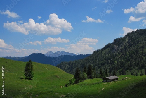 rustic mountain hut at the Thorau Alm in the Bavarian alps, Germany, near Ruhpolding