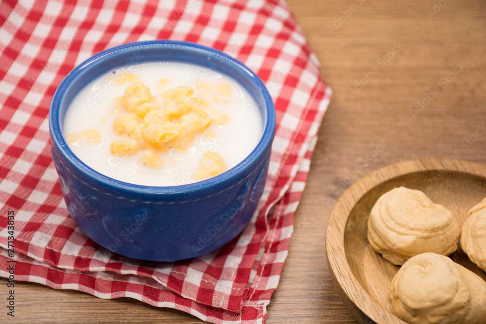 Mazamorra of corn and milk, traditional Colombian food. Mazamorra of corn and milk, traditional Colombian food.