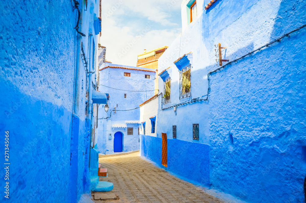 Beautiful street of blue medina in city Chefchaouen, Morocco, Africa. Beautiful street of blue medina in city Chefchaouen, Morocco, Africa.