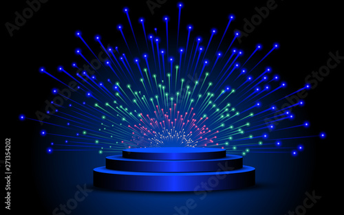 blue stand with firework in the studio room