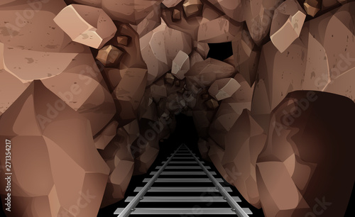 landscape of railroad tracks in the rock tunnel