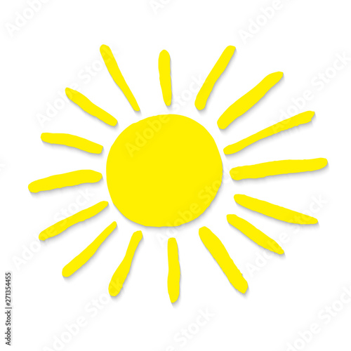 Hand drawn sun. Yellow sun isolated on white background.