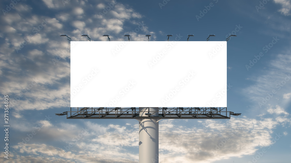 Blank billboard outdoor advertising at blue sky with clouds background. Space available for advertising ro your message Blank billboard outdoor advertising at blue sky with clouds background. Space available for advertising ro your message