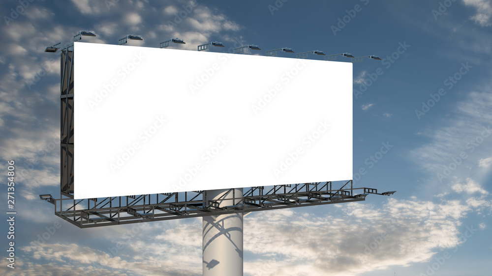 Fototapeta premium Blank billboard outdoor advertising at blue sky with clouds background. Space available for advertising ro your message