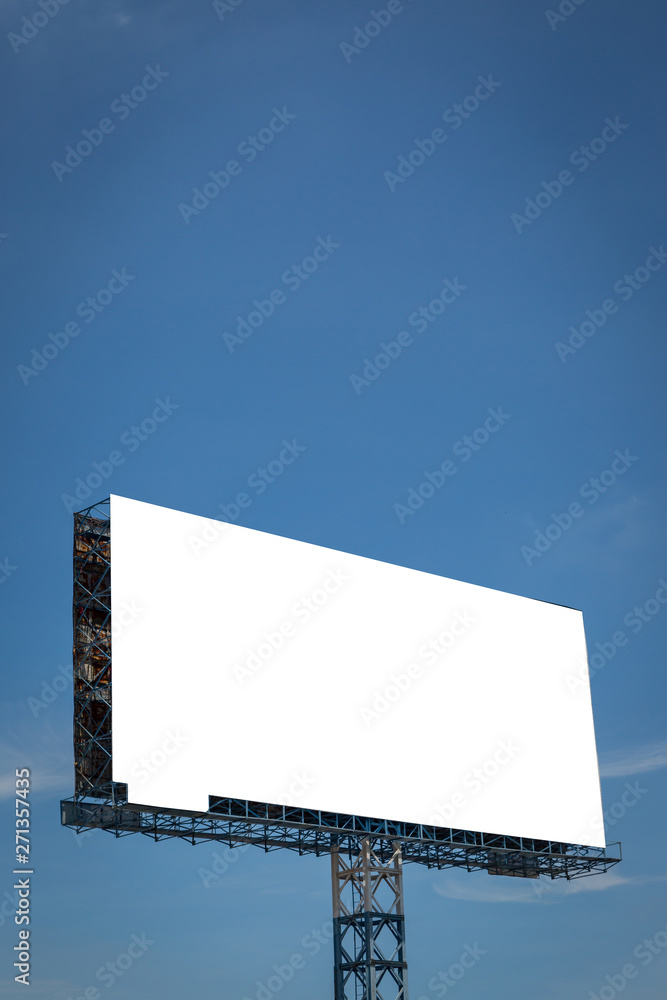 White billboard with blue sky and clouds White billboard with blue sky and clouds