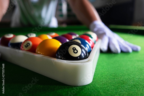 Playing, establishing a snooker ball, a red ball and a ball with numbers