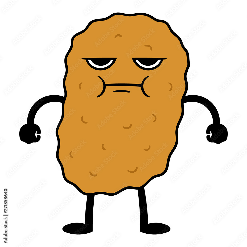Angry Cartoon Chicken Nugget Character Illustration Stock Vector