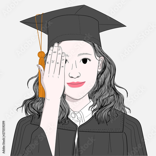 Women graduate with student success. Successful learning concepts in life.Doodle art concept,illustration painting
