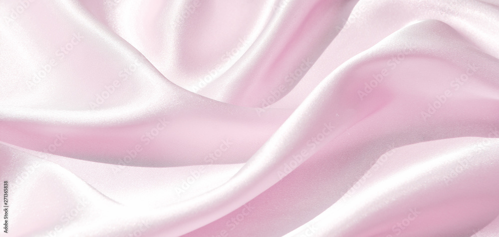 Fototapeta premium Charming smooth satin and silk pink fabric for backgrounds. Elegant abstract upholstery use for holidays