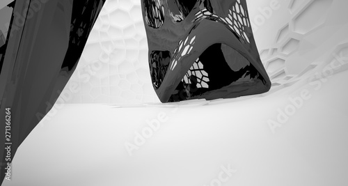 Abstract white and black interior multilevel public space with window. 3D illustration and rendering.