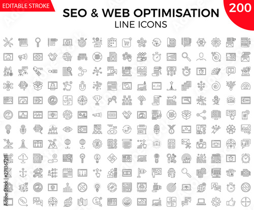 Thin Line Icons Set of Search Engine Optimization