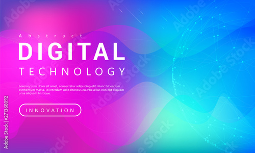 Digital technology banner purple blue background concept with world line light effects, illustration vector