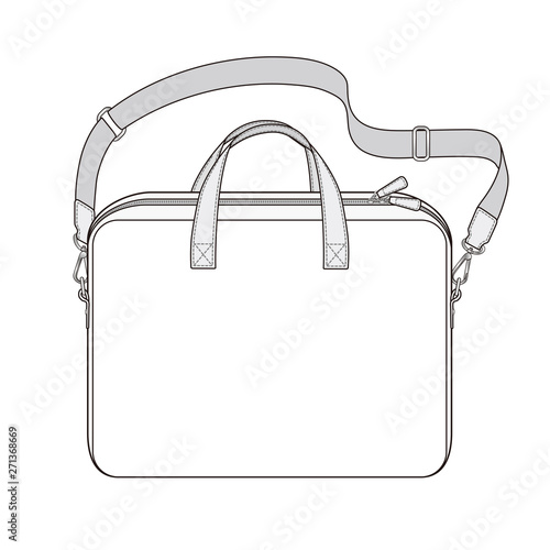 Briefcase with double slider zipper, laptop bag with detachable shoulder strap, vector illustration sketch template isolated on white background