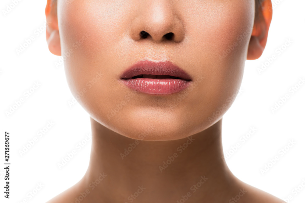 cropped view of woman with perfect skin, isolated on white cropped view of woman with perfect skin, isolated on white