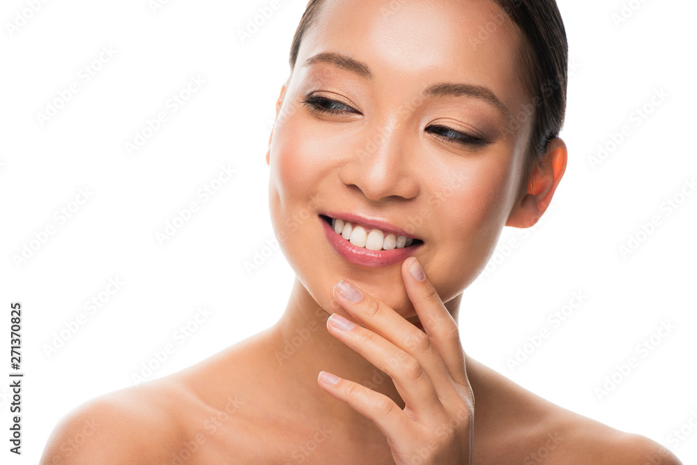 smiling nude asian girl with perfect skin, isolated on white smiling nude asian girl with perfect skin, isolated on white