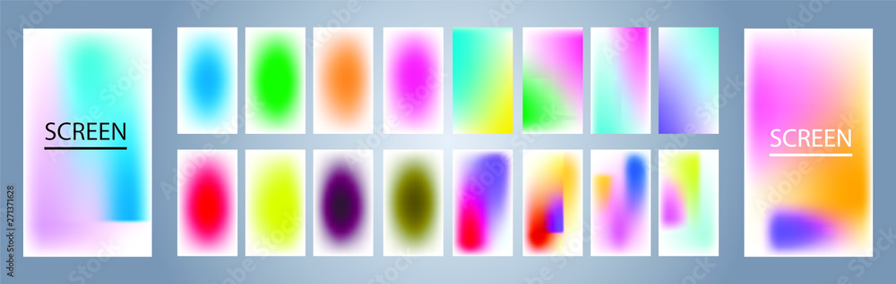 Vector EPS 10 Gradient Set. Different colors. Modern Smartphone screen, mobile app Template. Design for Wallpaper, background, banner, flyer, Social media post. 