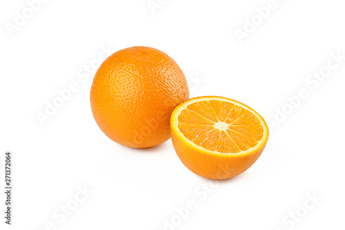 Orange fruit with half isolated on white background with clipping path. Perfectly retouched. ready-to-use food images