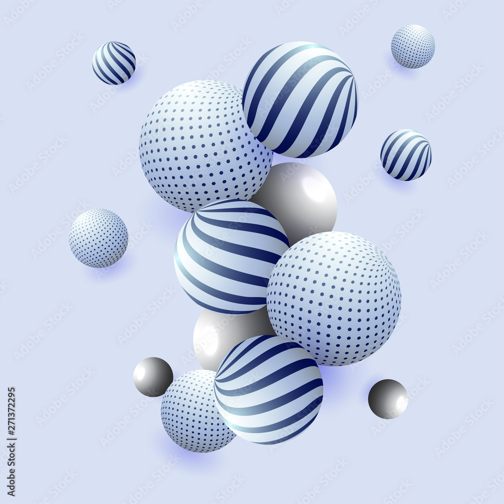 3D shiny spheres abstract on blue background for Science or technology concept.