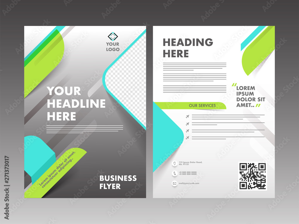 Front and back page presentation of a professional flyer, template for brochure for corporate sector.