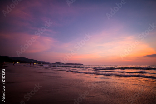 Pink sunset on the beach in Thailand