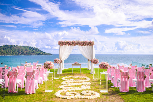Romantic wedding ceremony on the lawn Sea view.