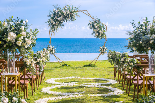 Romantic wedding ceremony on the lawn Sea view.