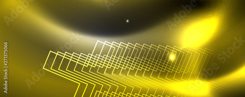 Shiny neon techno template. Neon lines background, 80s style laser rays