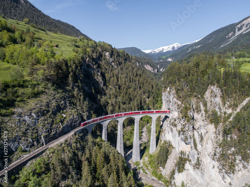 Landwasser viaduct, Rhaetian Railway. Unesco world Heritage in the Swiss Alps. 
