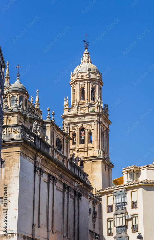 Tower of the historic cathedral in Jaen, Spain