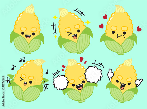 Corn cute character design.Vector illustation.