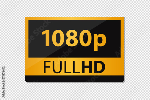 FullHD 1080p Icon - Golden Vector Illustration - Isolated On Transparent Background photo