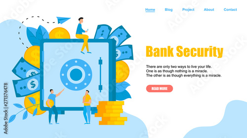 Webpage Template. Safe box with money saving dollar coins. Finance concept	
