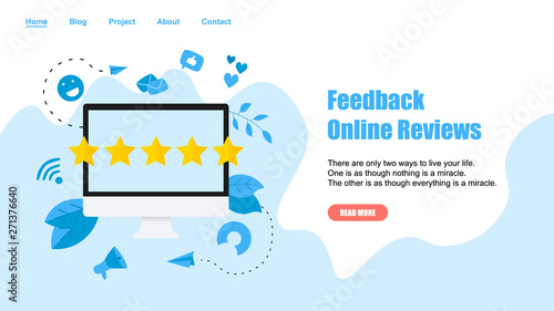 Webpage Template. Five star customer online rating. Concept of feedback.	