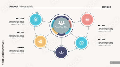 Mindmap diagram with five options. Process diagram, flow chart, editable template. Creative concept for infographics, presentation, report. Can be used for topics like business, management, workflow