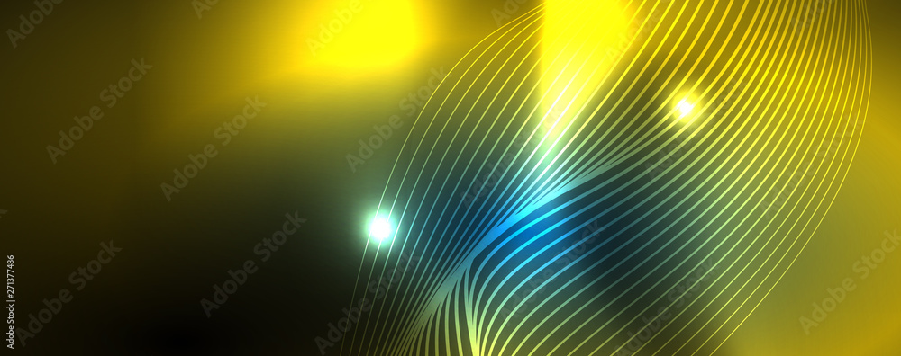 Smooth wave lines on blue neon color light background. Glowing abstract wave on dark, shiny motion, magic space light Smooth wave lines on blue neon color light background. Glowing abstract wave on dark, shiny motion, magic space light