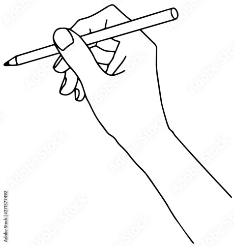 Hand with a pen. Hand drawn vector illustration. 