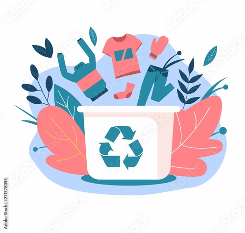 Recycling clothes. Clothes in the garbage container