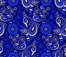 Acrylglasbilder Dunkelblaue Muster Nahtloses Paisley Muster Wirbelnd Ornament  © malkani