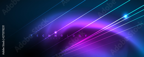 Neon blue glowing lines, magic energy space light concept, abstract background wallpaper design