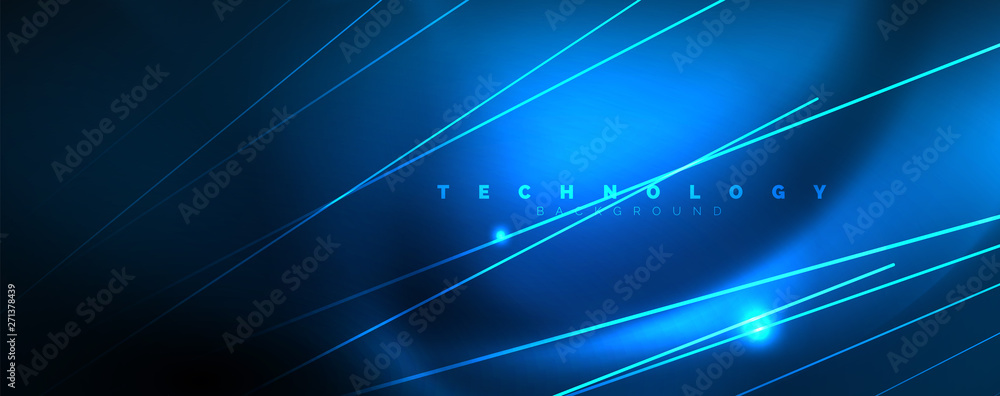 Neon blue glowing lines, magic energy space light concept, abstract background wallpaper design Neon blue glowing lines, magic energy space light concept, abstract background wallpaper design