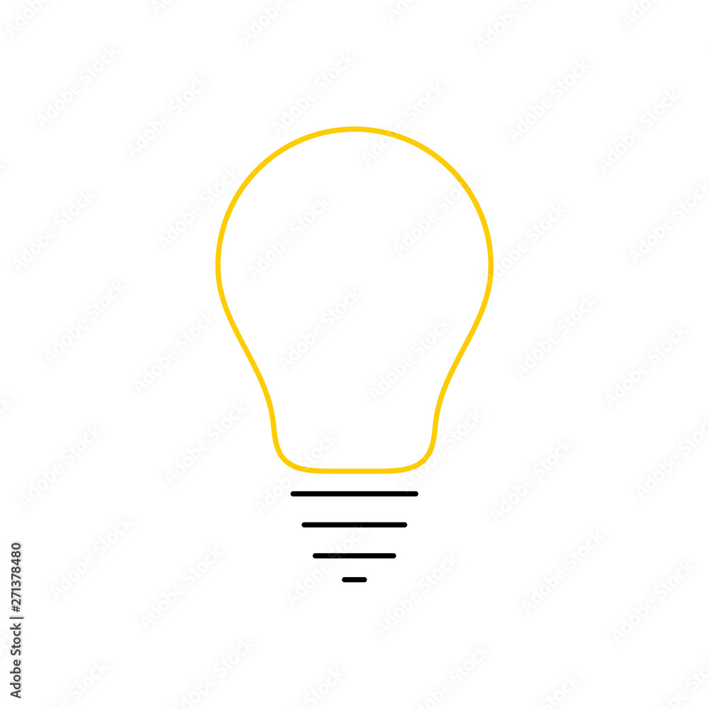 Yellow light bulb thin line icon. Idea and creativity symbol on white background. Yellow light bulb thin line icon. Idea and creativity symbol on white background.