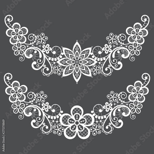 Vitnahe lace half wreath single vector pattern set - floral lace design collection, retro openwork background