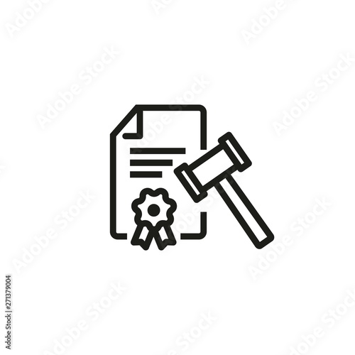 Legal document line icon. Investigation report, gavel, decision. Law concept. Can be used for topics like defend, auction, trial