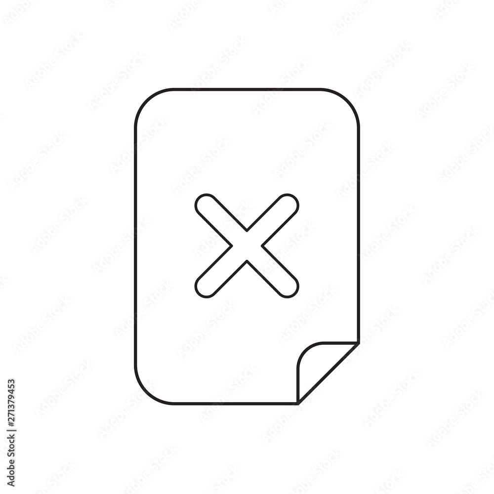 Vector icon concept of x mark inside paper. Vector icon concept of x mark inside paper.
