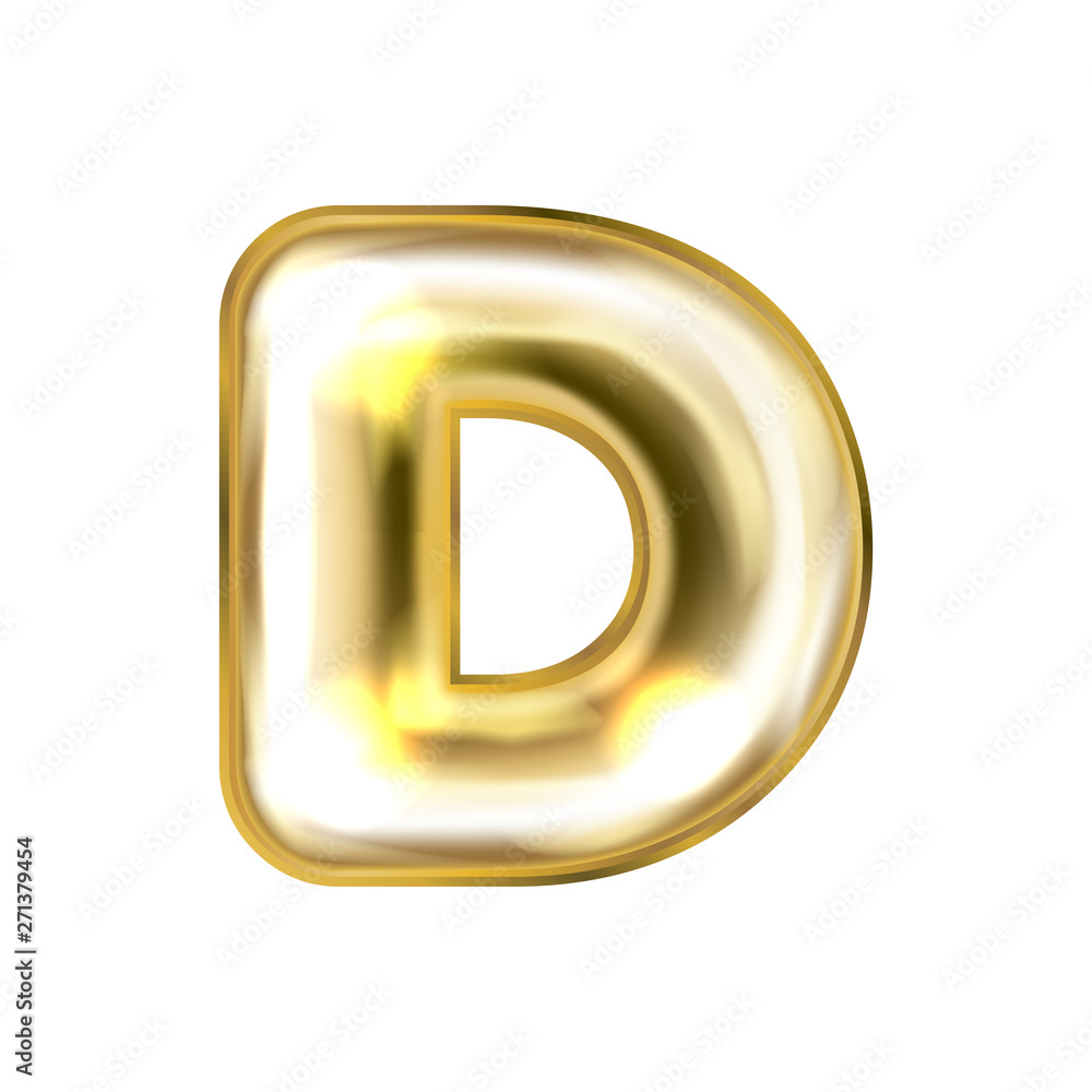 Golden foil balloon, inflated alphabet symbol D Golden foil balloon, inflated alphabet symbol D