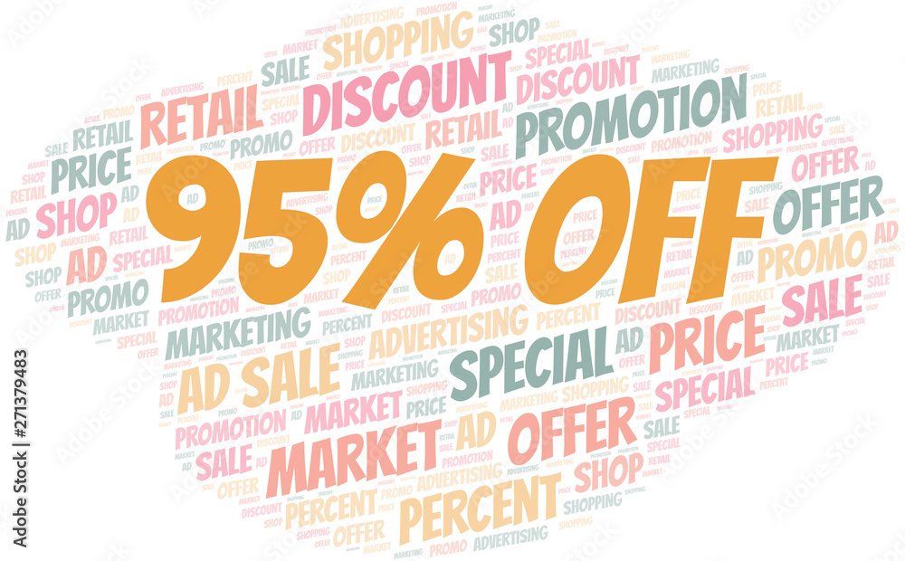 Fototapeta premium 95% Off word cloud. Wordcloud made with text only.