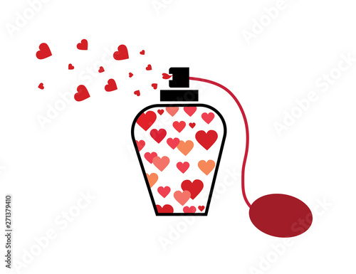 Love potion vector icon. Romantic concept web design. Flask with hearts simple solid icon. Perfume, symbol, logo illustration.