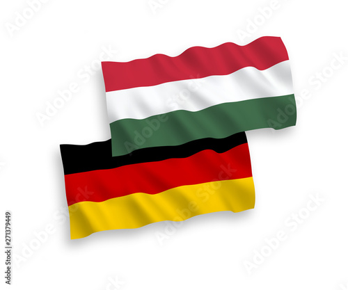 National Vector Fabric Wave Flags of Germany and Hungary Isolated on White Background. 1 to 2 proportion.