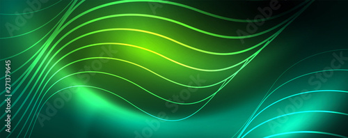 Shiny neon lines template - northern lights glowing blur lines. Futuristic style glow neon 80s disco club or night party techno template